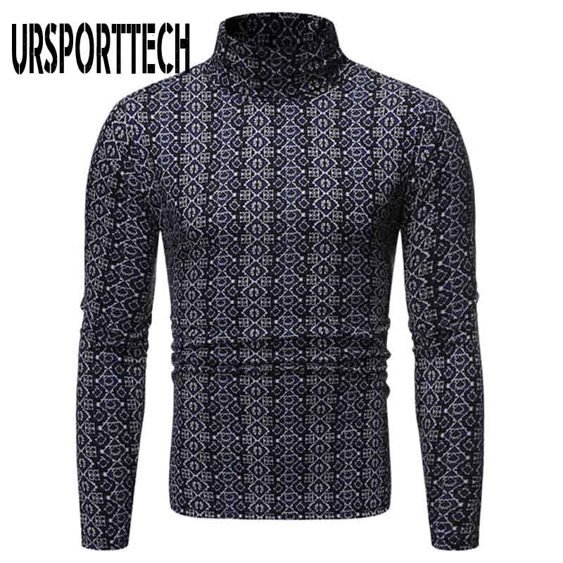 Autumn Winter Men's Clothing Basic Turtleneck Tshirt Slim Male Casual 3D Printed Long-sleeve T-shirt Men Underwear: XXL