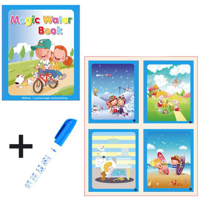 1Set Magic Water Drawing Book Painting coloring Book Montessori Doodle With Water Pen scratch art Crafts Board For Kids Toys: E