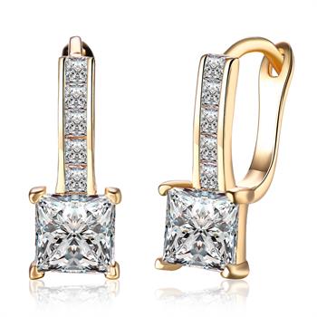 K Gold Zircon Earrings Square Diamond Romantic Earrings Ear Clips Women's Champagne Gold KZCE115-E Mushroom Earrings Best