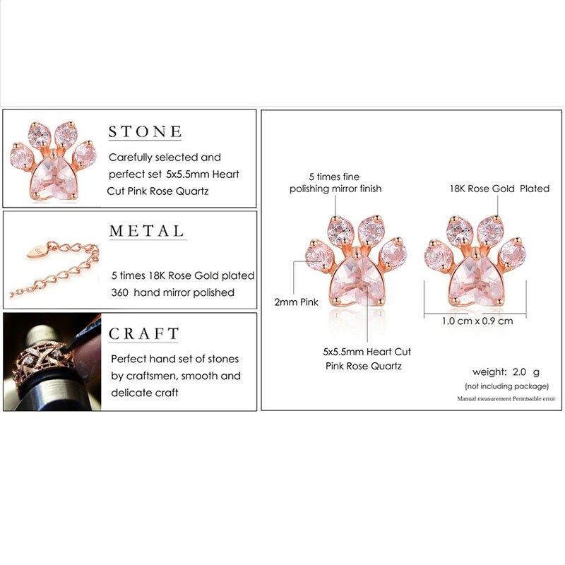 SIPENGJEL Cute Pink Zircon Cat Paw Earrings Trend Bear And Dog Paw Pink Claw Stud Earrings For Women Jewelry