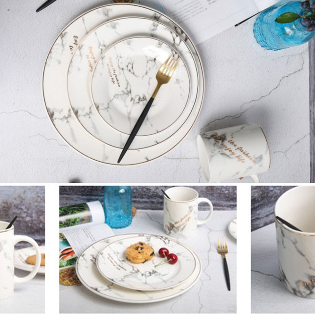 plate European Style Marble Pattern Ceramic Tableware Plate dinner plates Kitchen Dinnerware Dinner Plate