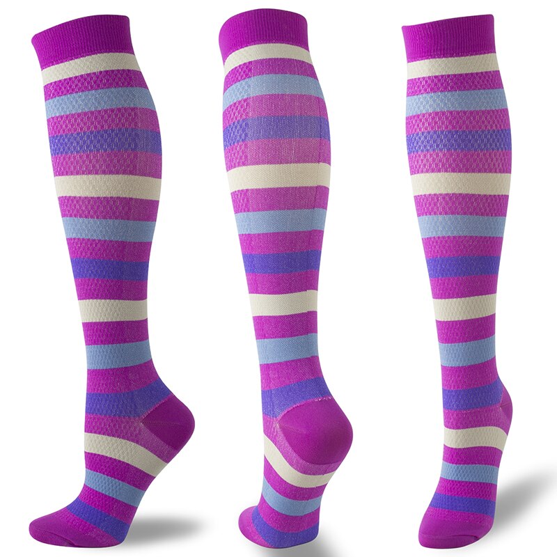 Stock de compresión para hombre y mujer de Mulaya, soporte para piernas, varices elásticas, rodilleras, dibujos a rayas, deporte de alta elasticidad: Rose Red / S M