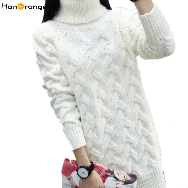 HanOrange Autumn Winter Korean Turtleneck Thick Loose Twist Long Women Sweater White/Red/Black