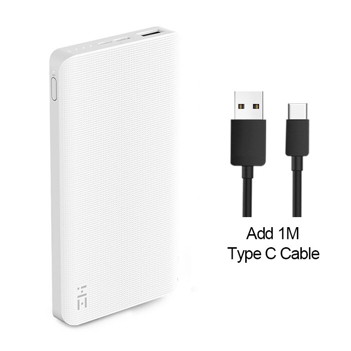 ZMI Power Bank 10000mAh Powerbank External Battery portable charging Quick Charge 2.0 Two-Way Fast Charge Pack for iPhone: White Add Type C