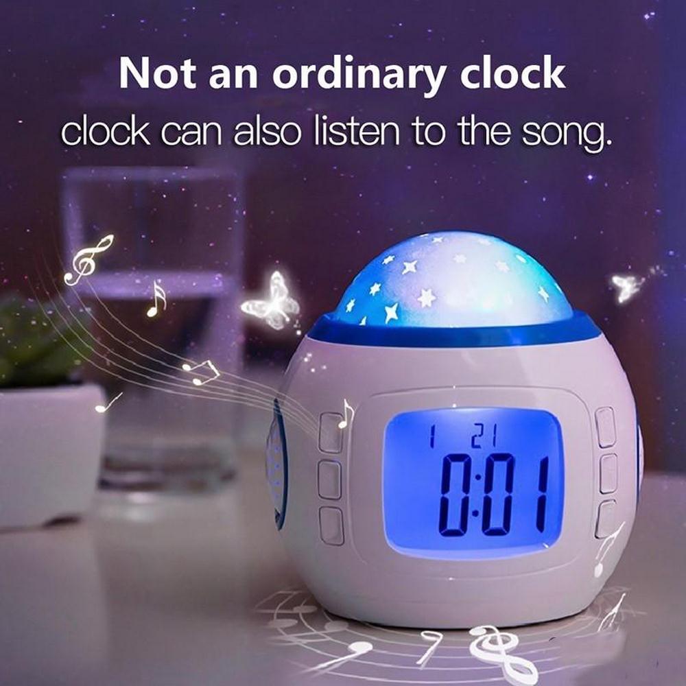 Kerst Wekker Kleurrijke Projectie Star Sky Night Light Led Magic Digitale Projectie Starry Wekker Tijd Xmas