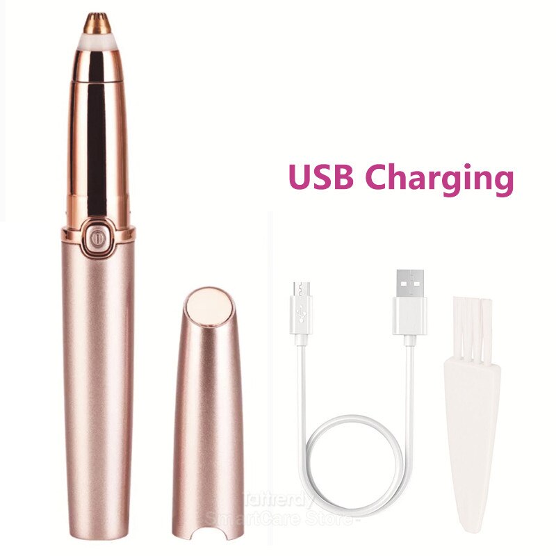 Womens Wenkbrauw Scheerapparaat Verwijder Gezichtshaar Usb Wenkbrauw Trimmer Facial Gezicht Scheermes Mini Kleine Draagbare Elektrische Trimer Voor Vrouwen: USB rose gold
