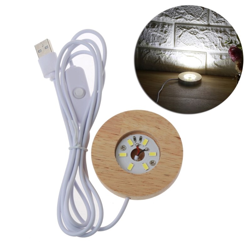 Feito à mão resina arte mini fino led base de exibição de madeira resina redonda noite base ornamento resina suporte diy artesanato hx6f: A
