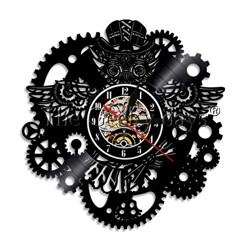 Vinylplade vægur moderne 3d dekorative steampunk ur med 7 forskellige farver led skift gear vægur hjemindretning