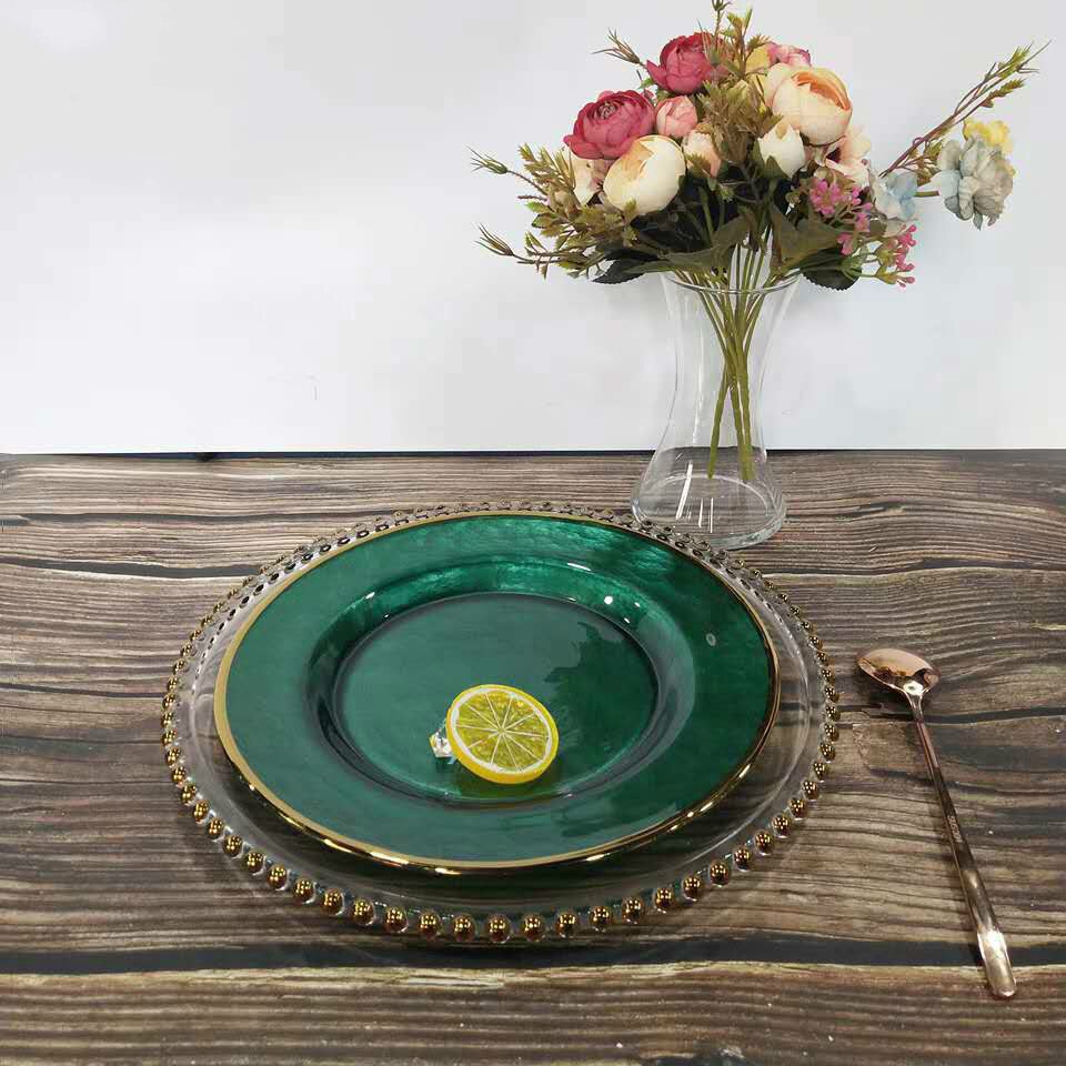 Plato occidental de vidrio verde oscuro, vajilla europea, placa de exhibición de de Hotel, plato de viento de corte , plato de servicio