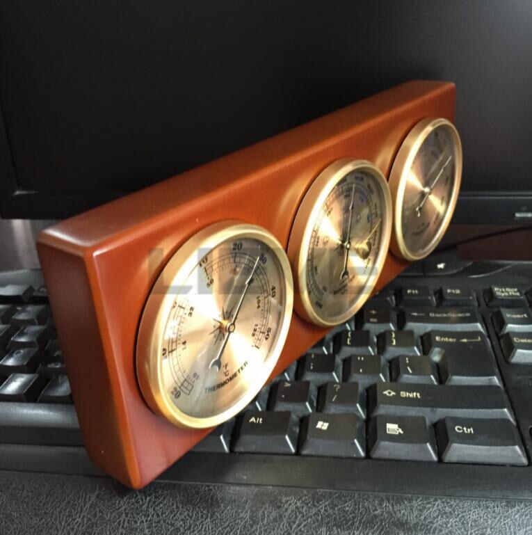 3Pcs/Set Hygrometer Manometer Thermometer Barometer With Wooden Frame Base Ornaments/Weather Station Instrument