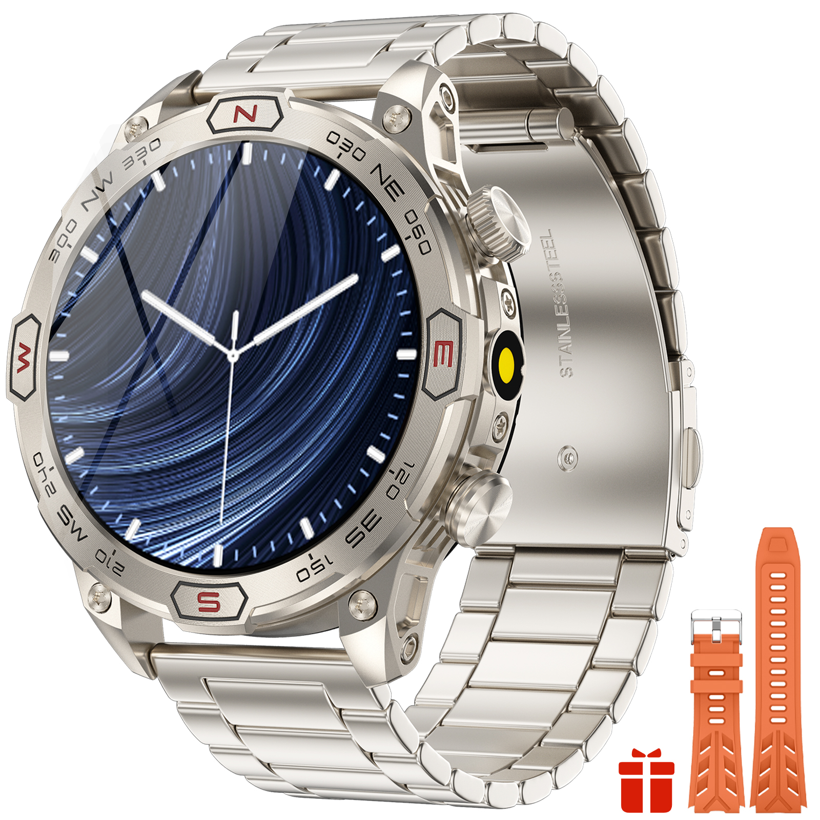 EIGIIS sprytny zegarek KC86 1.43 "ekran AMOLED 1ATM wodoodporny zegarek sportowy dla mężczyzn z kompasem wysokości barometr doprowadziło latarka doprowadziło: Złota