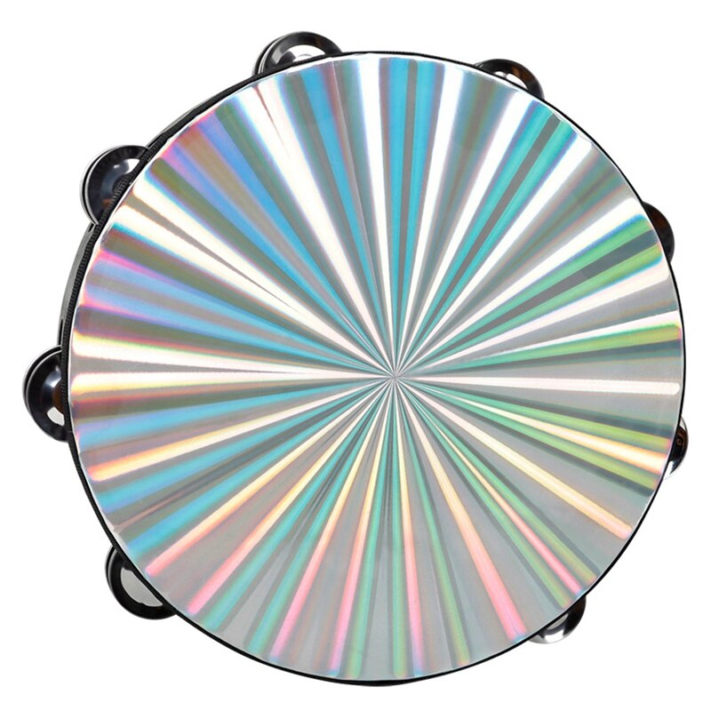 Flexzion Tambourine, Hand Drum - 2 Pack, 25 cm Clamping Wreath with Handle, Musical Instrument, Double Row Clamp Ring in Half Moon Shape Frame, with 20 Pairs Metal Clamps, Green