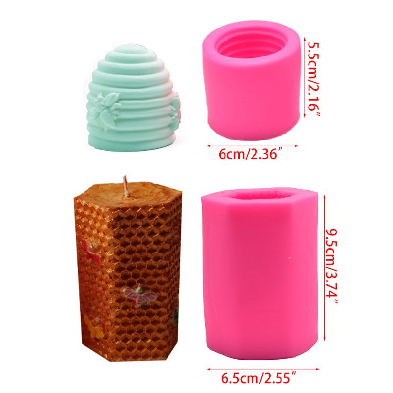 3d bi honeycomb lysforme med 50 stk lav røg lys væge, sekskant bikube silikone forme til fremstilling af bivoks lys