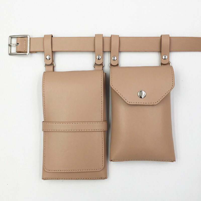 2 PCS Hip Hop Waist Bag for Women Mobile Phone Belt Bags PU Leather Funny Pack Street Crossbody Chest Bag Female Purse