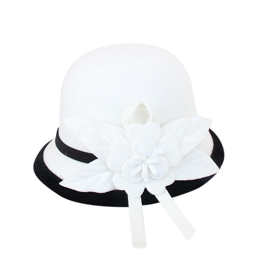 wool Mother Lady Top Grade Banquet Formal Hats Women Winter Pure Wool Felt Bowknow Fedora Hat#p3: White