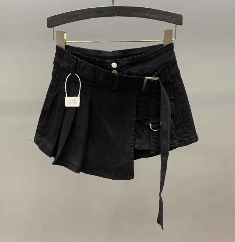 Uregelmæssig Pink Denim Nederdel Dame Sommer Høj Talje Slimming Falsk Todelt A-Line Arbejdstøj Kort Mini Nederdel