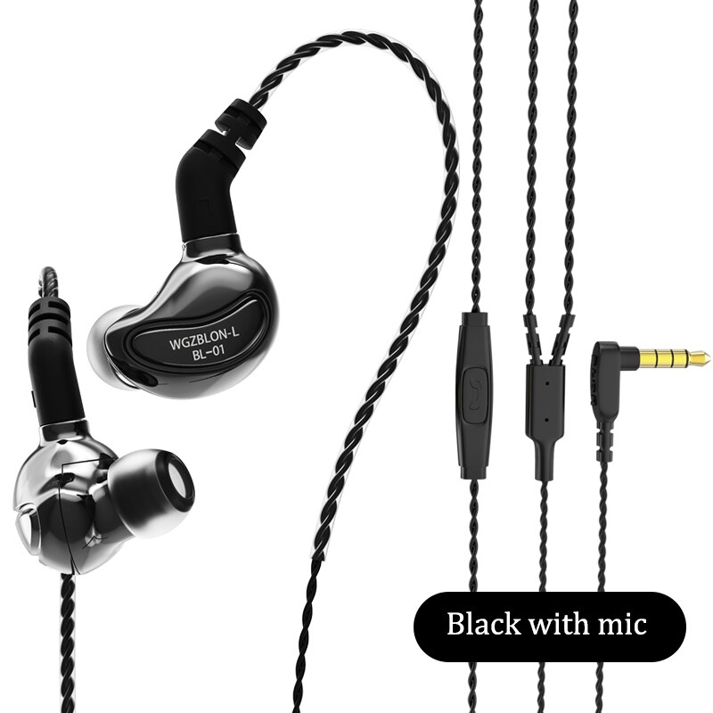 BLON BL-01 BL01 10MM Bioloical Fiber Diaphragm In Ear Earphone HIFI DJ Sport Earbuds With 2 Pin Cable BLON BL03 BL05 BL05S: Black with mic