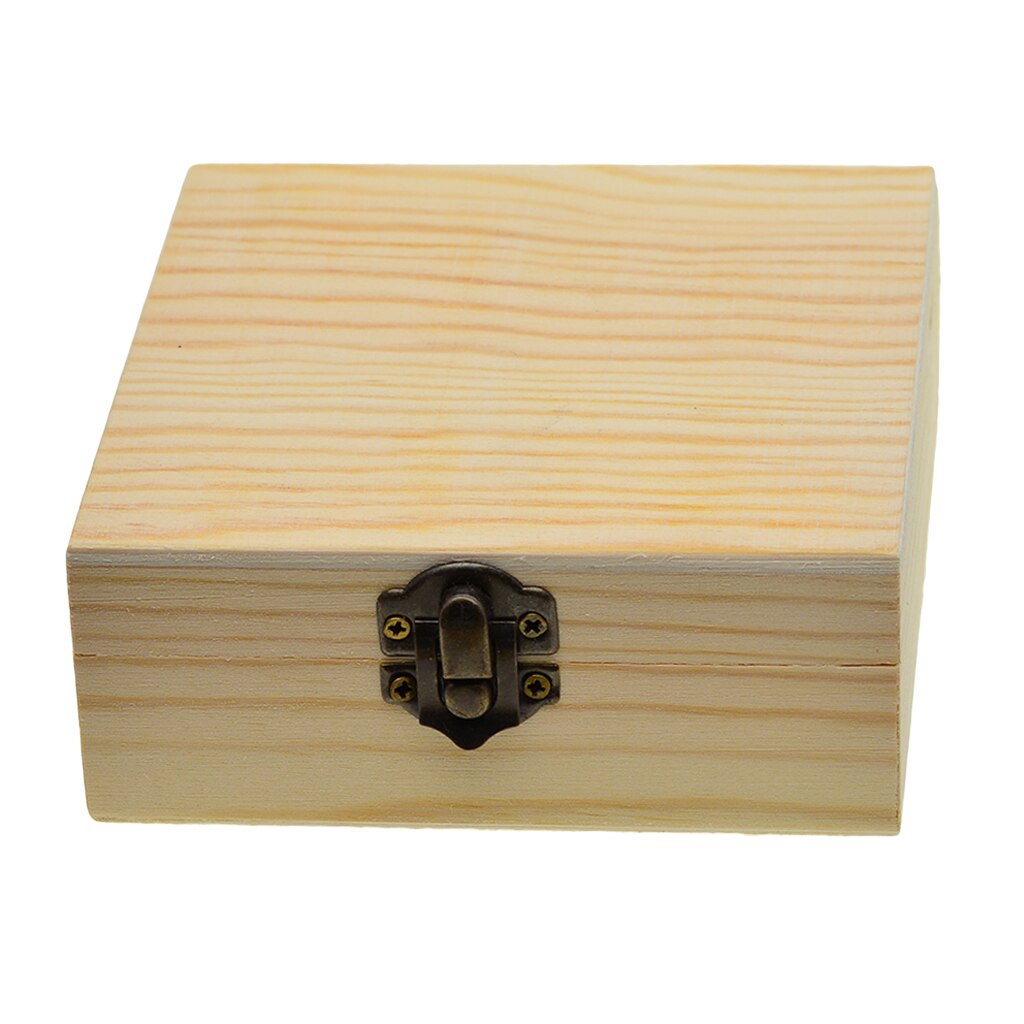Square Unpainted Wooden Jewelry Box Plain Unfinished Wood Trinket Box Case Container with Lid 12x12x5cm