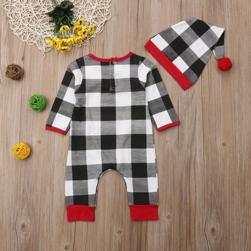 FOCUSNORM di Natale Appena nato Del bambino Della Ragazza del Ragazzo Del Pagliaccetto Lungo Del Manicotto del plaid Della Tuta Cappello Vestiti vestito impostato