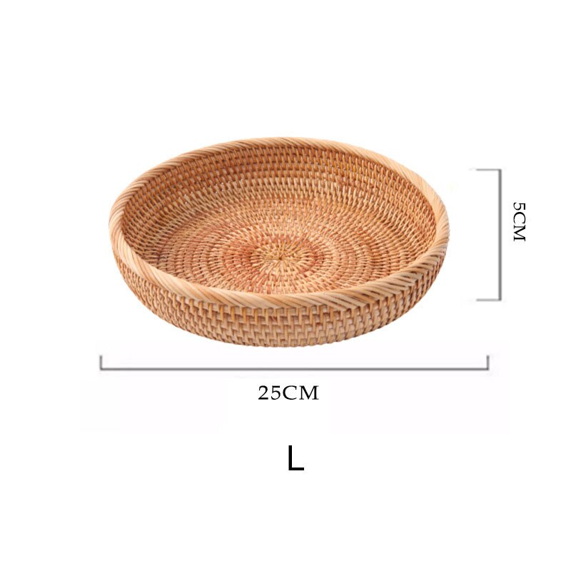 Rattan Storage Tray Handwoven Round Wicker Basket Bread Food Plate Fruit Cake Platter Dinner Serving Box Kitchen Decoration Item: L basket