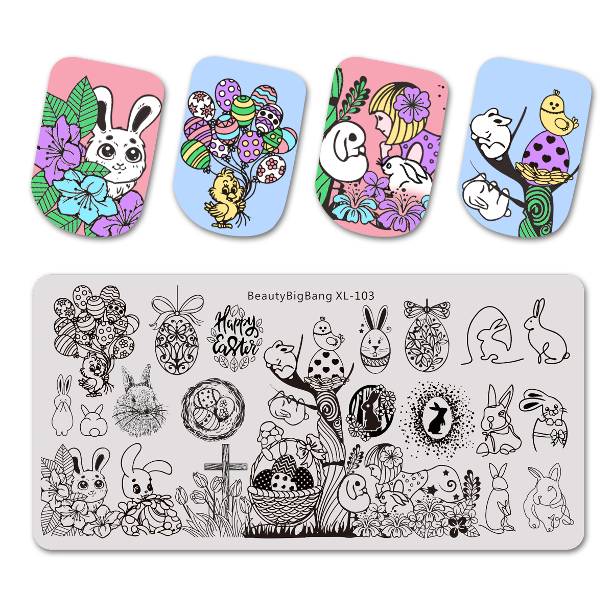 BeautyBigbang Nail Stamping Plates Cute Swan Cat Lips Heart Sweet Pattern Nail Art Stamps Template XL-104: 103