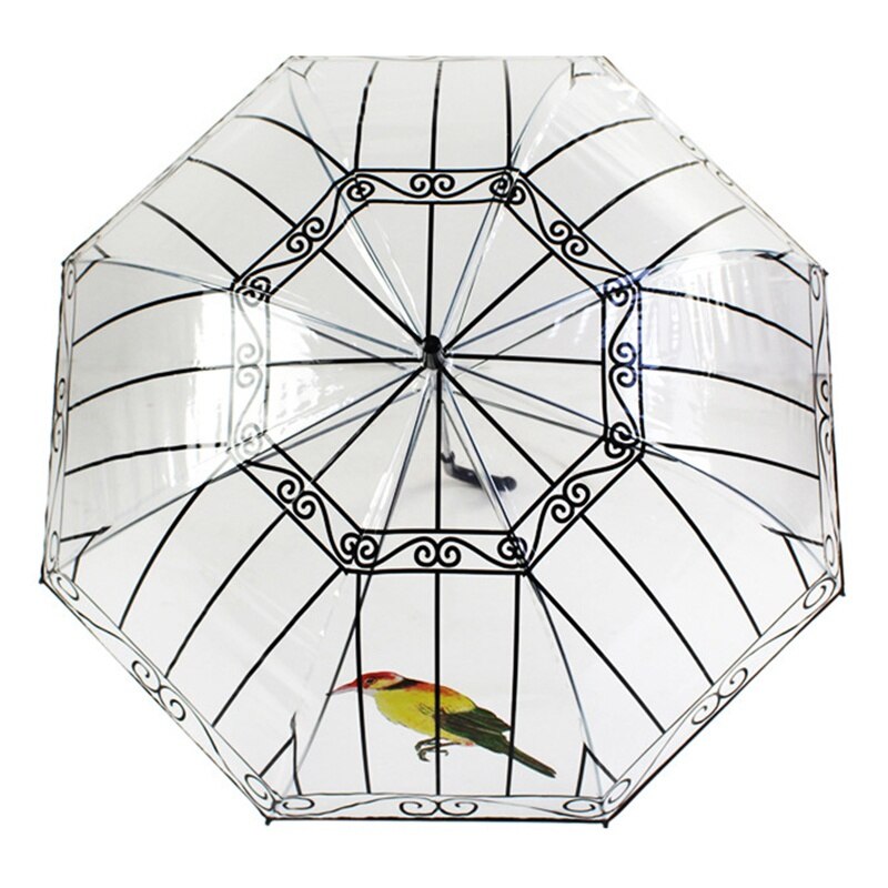 Paraguas transparente de plástico EVA de Yesello, 1 Uds., bonita jaula para pájaros, sombrilla de mango largo, paraguas de burbuja transparente para lluvia para mujer