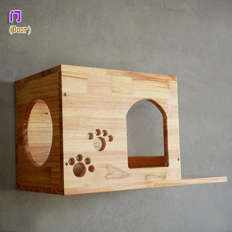 Cat Wood Hanging House Wall Mounted Cat Nest Kitten Climbing Scratching Frame DIY Pet Toys Cat Tower Cat Condo HW170: door
