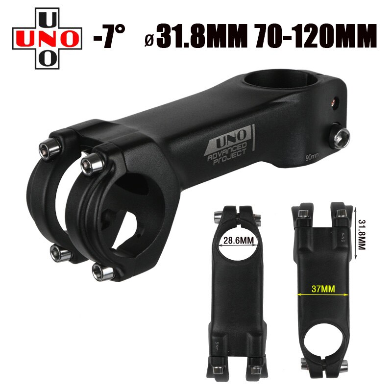 UNO Brand Ultralight Bike Stem -7 Degree MTB Road Bicycle Stem 31.8mm 70-120mm Cycling Pars Bicycle Handlebar Extender Bike Stem