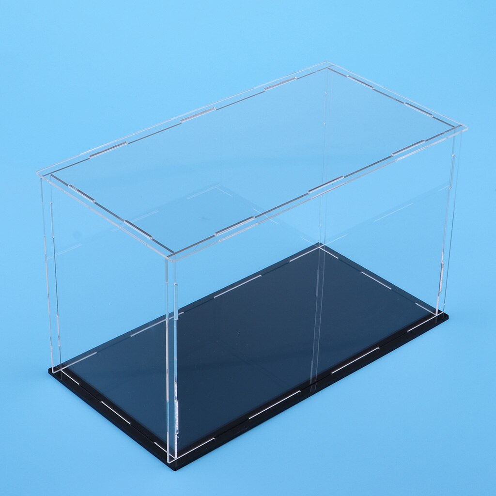 Clear Acrylic Display Case Rack Box Cube Organizer Stand &amp; Black Base for Dolls or Collectibles Model Toys - 23 x 11 x 11 cm