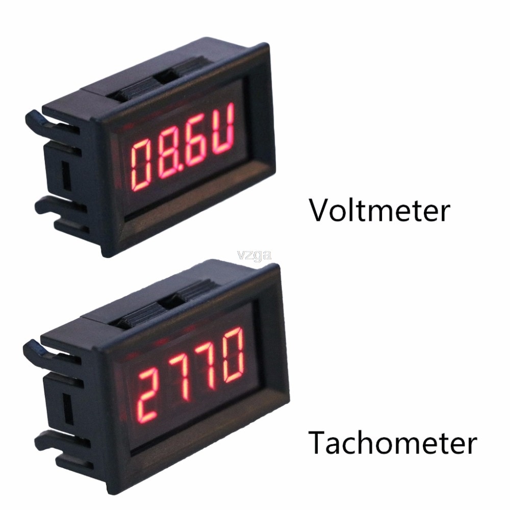 2 in 1 LED Tachometer Gauge Digital RPM Voltmeter for Auto Motor Rotating Speed MAY25