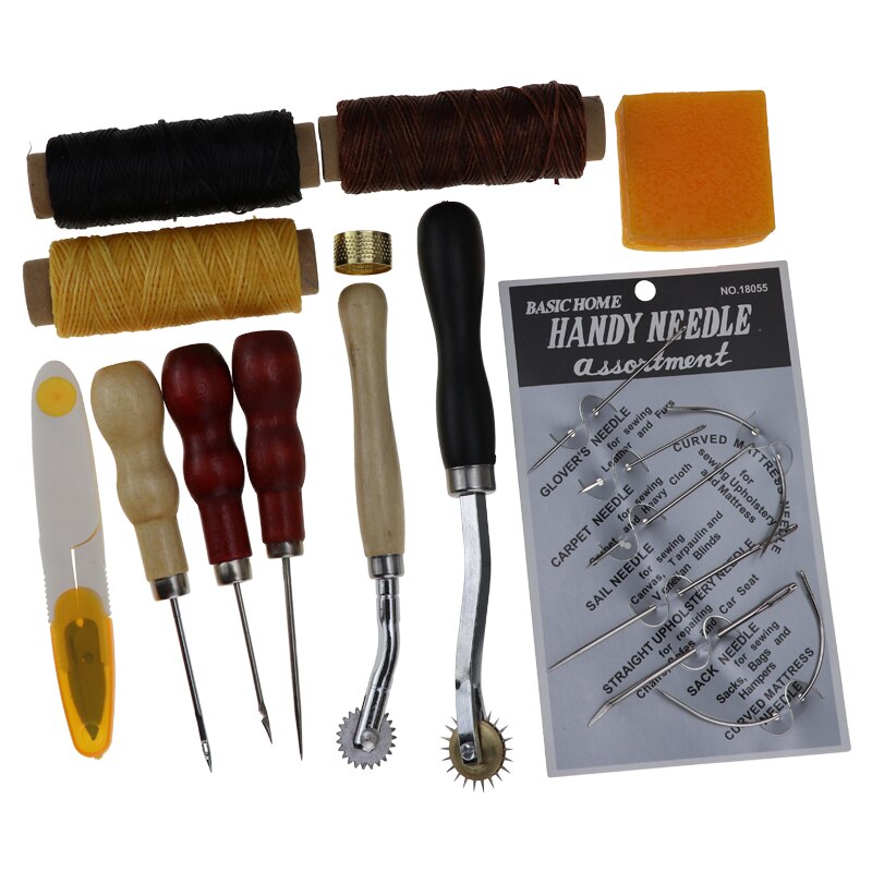 Leather Craft Tools Kit Hand Sewing Stitching Punch Carving Work Saddle Leathercraft Accessories