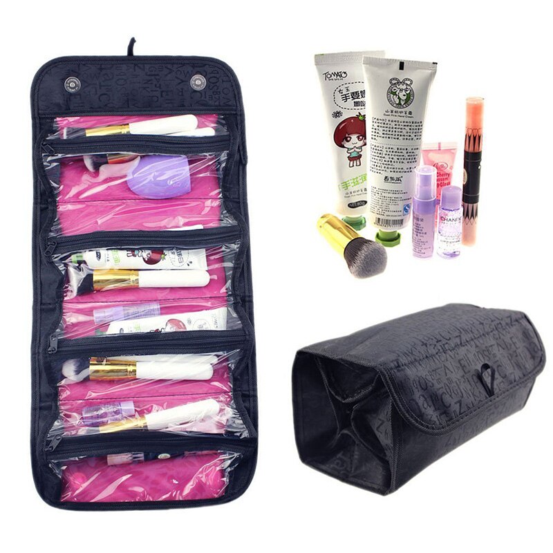 Draagbare Reizen Opvouwbare Cosmetische Tas Grote Capaciteit Organisator Wassen Toilettassen Roll-Up Make-Up Case Met Opknoping Haak