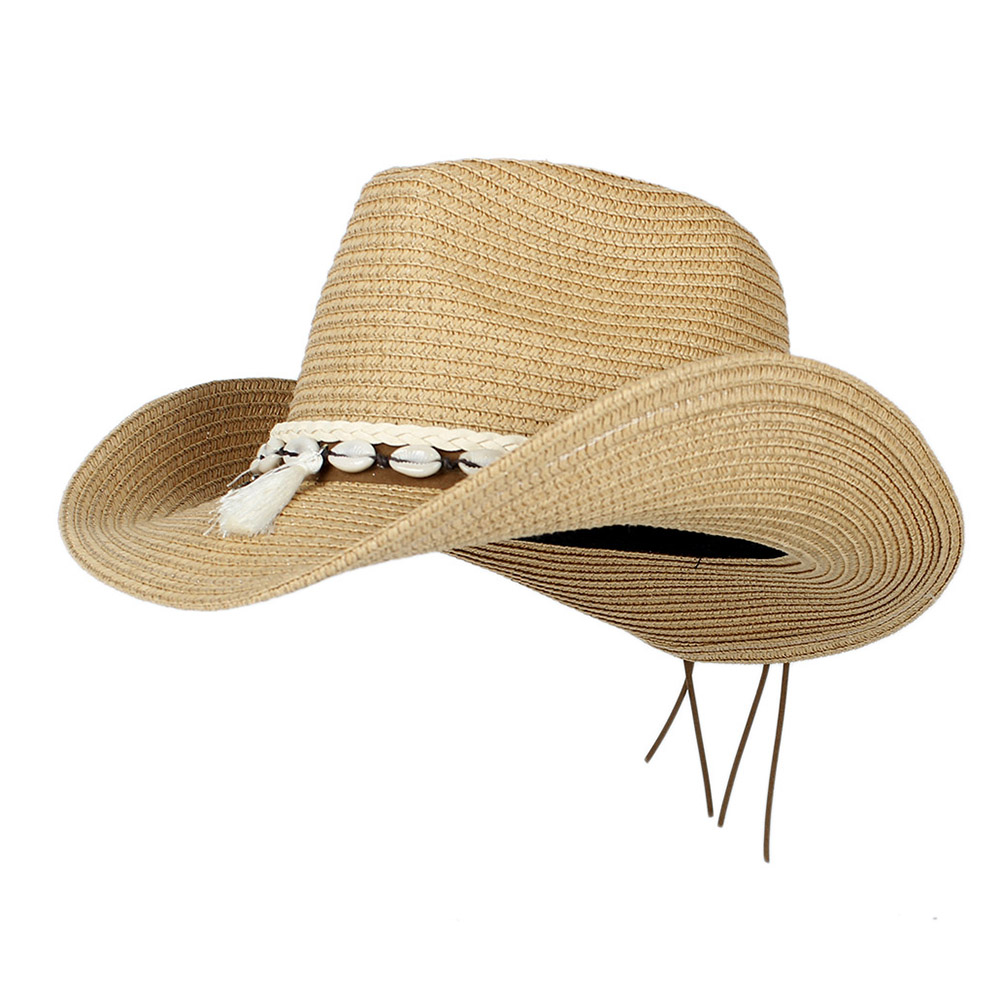 Bohemia kvinder hule vestlige cowboy hat dame strand sombrero hombre halm panama cowgirl jazz sun caps størrelse 56-58cm