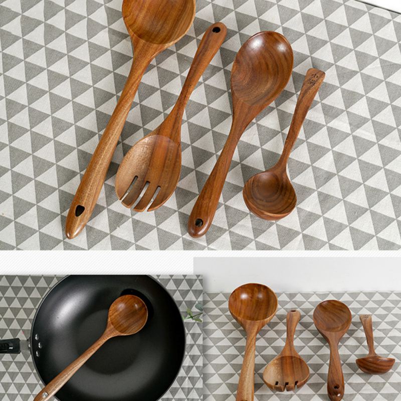 Pala antiadherente de teca para freír arroz cuchara de madera sólida espátula de cocina herramientas y utensilios de cocina cuchara de arroz útil