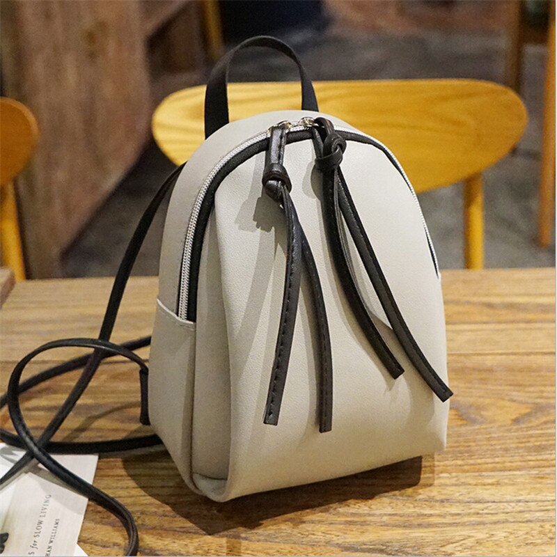 Mini Backpack Crossbody Bag For Teenage Girl PU leather Women Shoulder Phone Purse Female Backpack: Style 1 light gray