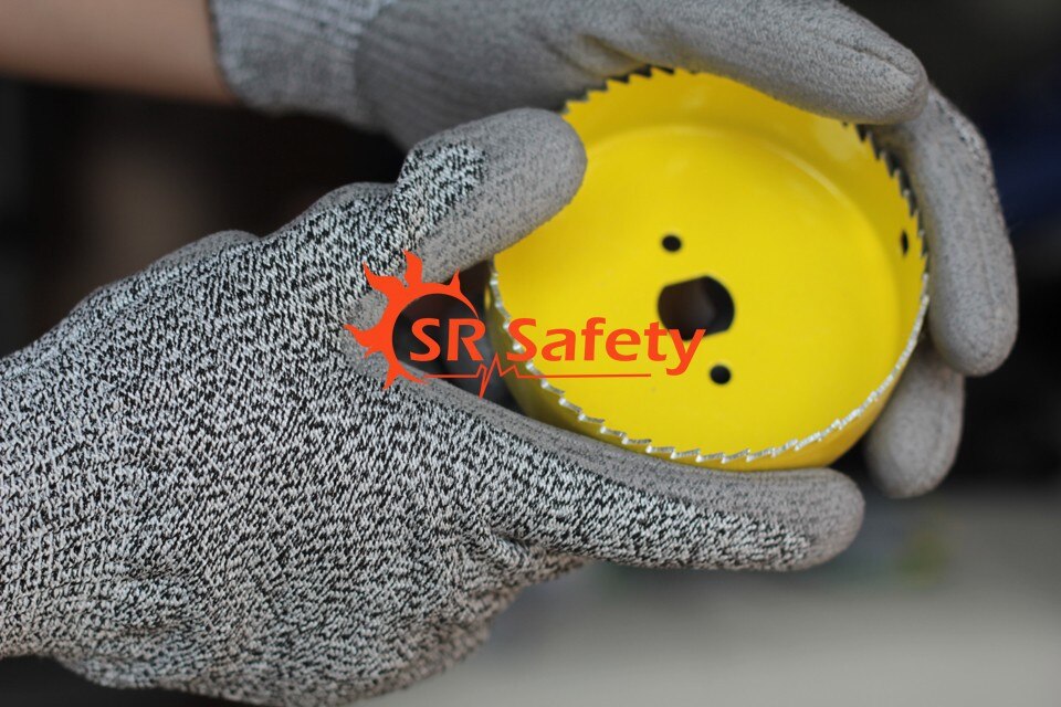 Srsafety 6 paar anti-snij pu-handschoenen, snijbestendige handschoen, snijniveau 5