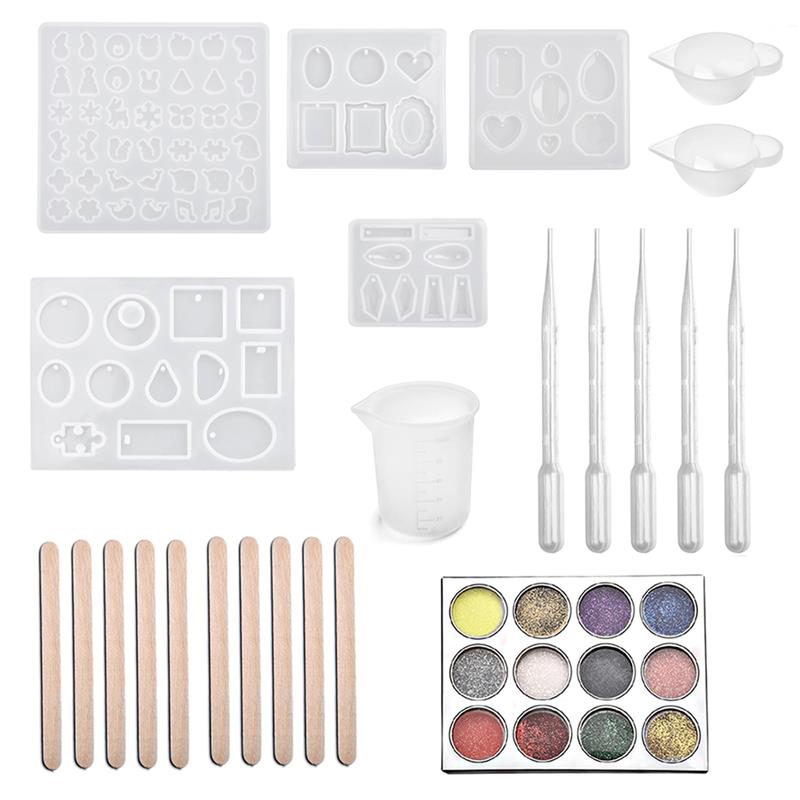 Resin Jewelry Silicone Molds Tools Set UV Epoxy Resin Moulds Jewelry Making DIY Pendant Heart Alphabet Shaped Molds Jewelry Kits: s03