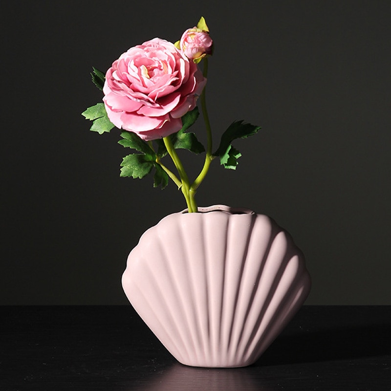 Nordisk stil kunst muslingeskal form vase keramisk kontraheret model stue dekoration hjem desktop ornamenter kunsthåndværk