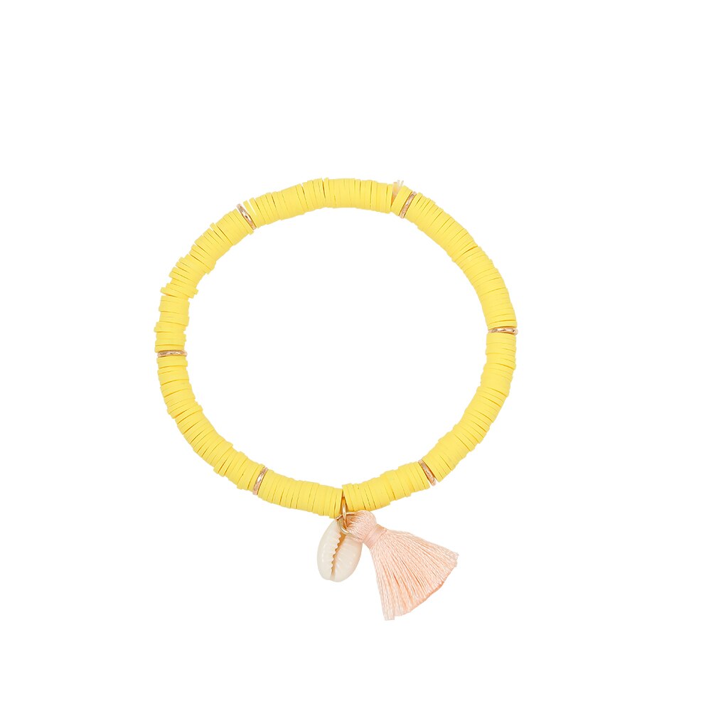 Bohemian Etnische Shell Kwastje Hangers Armband Voor Vrouwen Kleurrijke Polymeer Klei Discs Armband Party Hand Sieraden: Yellow