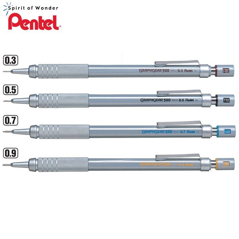 Pentel graphgear 500 tegning blyant mekanisk blyant 0.3/0.5/0.7/0.9 mm pg513 pg515 pg517 pg519 centrum med lav tyngdekraft