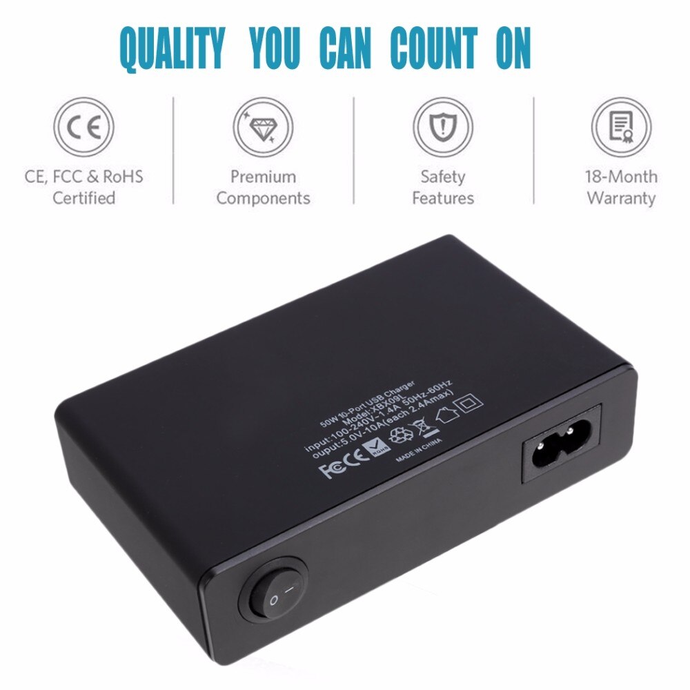 10A 50W 10 Port Usb Power Opladen Hub Powerport Multi-Port Usb Charger Eu Ons Uk Standard Smart multi Beschermen Voltageboost