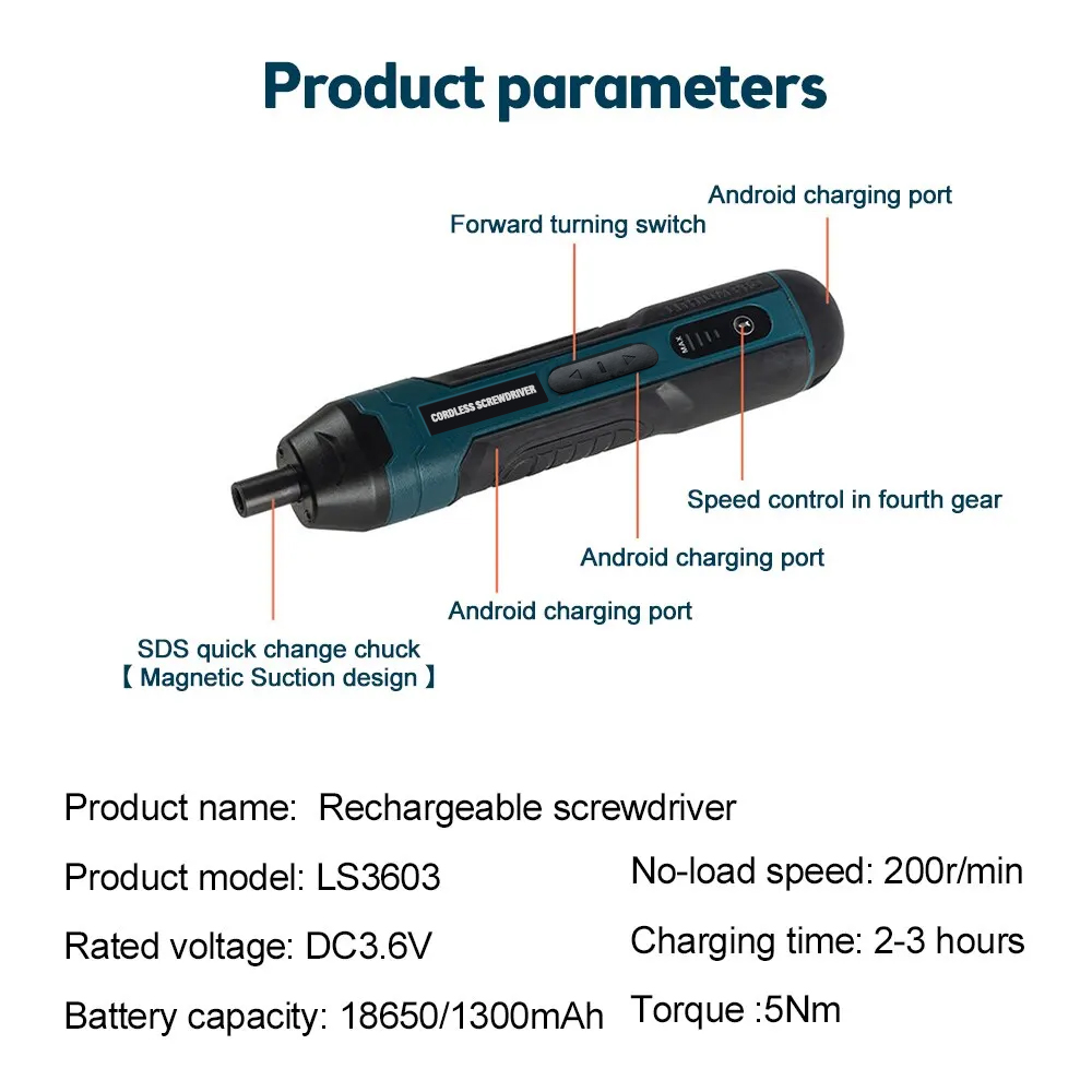 Mini elektrisk skruvmejselsats usb-laddningsbar 1300 mah justeringsborrmaskin multifunktionell demontering vridmoment reparationsverktygssats