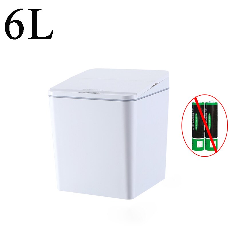 Intelligent Trash Bin Automatic Touchless Trash Can Intelligent Infrared Motion Sensor Garbage Cans Home Desktop Smart Dustbin: White 6L Battery