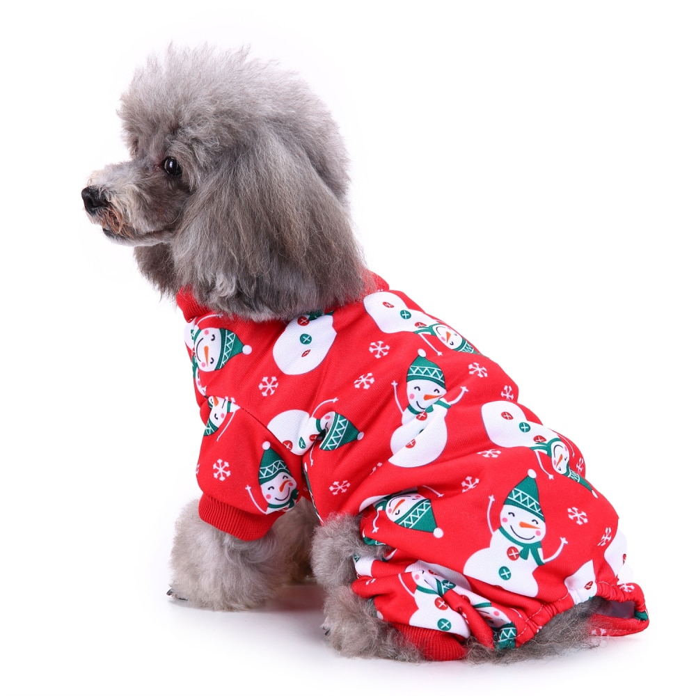 Venta de lindos pijamas para perros, mono pequeño para mascotas, estampado de muñeco de nieve, sueño reparador, ropa de , divertida ropa de Navidad, disfraz de Chihuahua rojo
