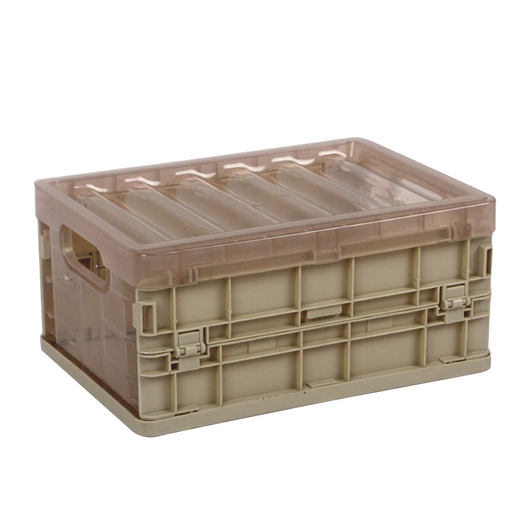 Best Selling Products Plastic Folding Storage Container Basket Crate Box Stack Foldable Organizer Box: L / Khaki 
