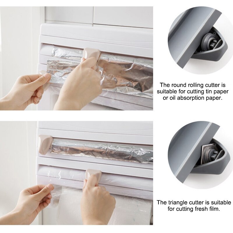 Étagère multifonction avec ruban adhésif double face, support de papier essuie-tout, coupe-film de conservation, outil distributeur