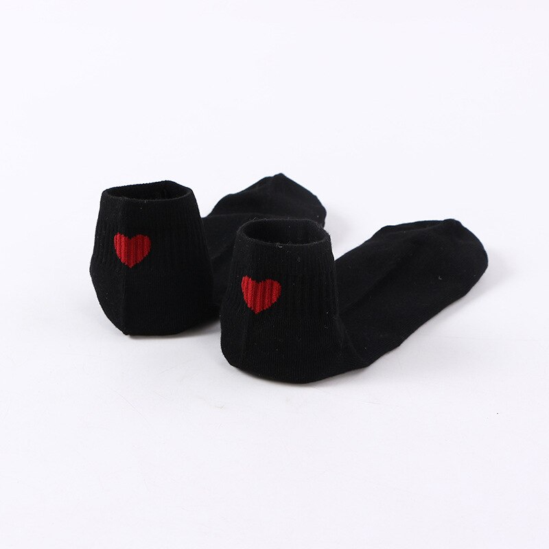 Arrivl røde hjerte sokker kvinder bomuld søde sokker korte strømper afslappede gril sokker 35-40: Sort