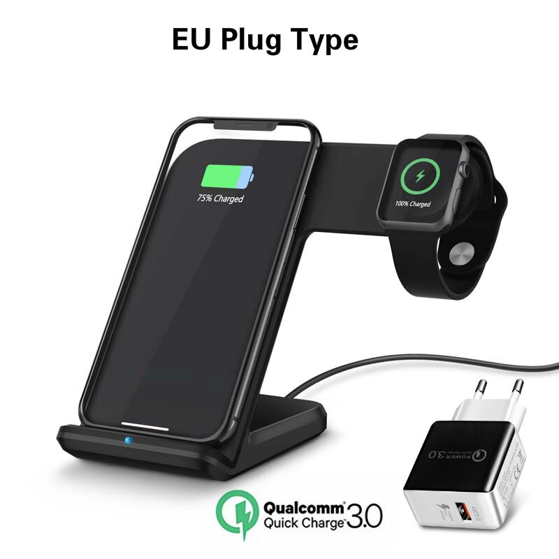 Chargeur sans fil 2 en 1 pour Apple Watch iPhone 11, 11 PRO, 11 MAX PRO, XS MAX, XR, XS, 8 Plus, iPhone et Station de recharge pour montres