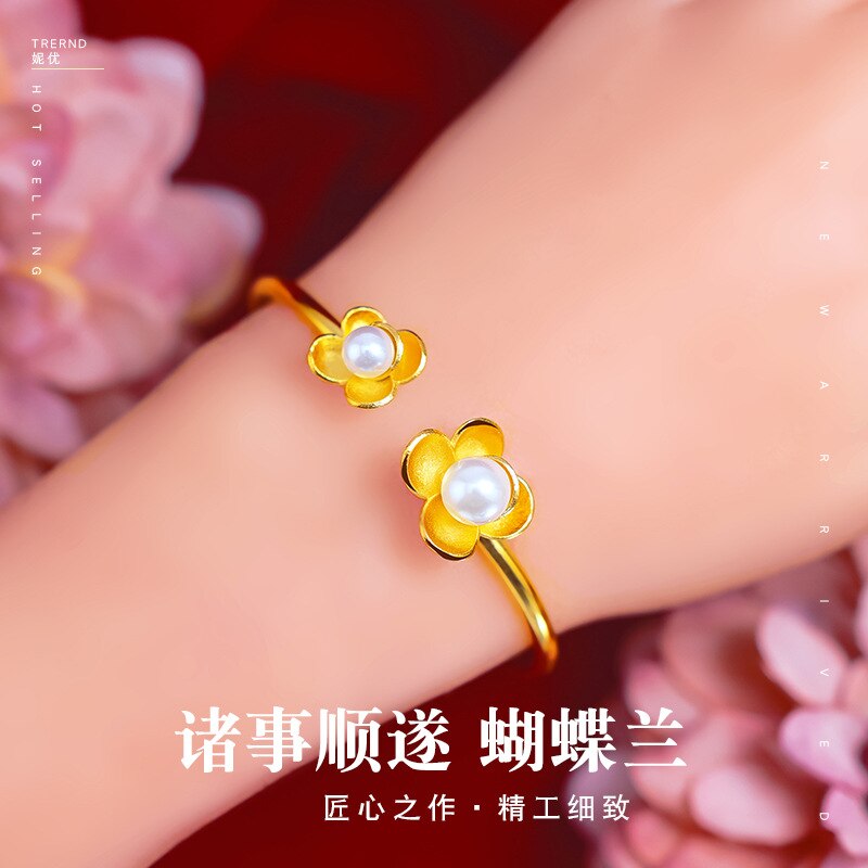 frauen neue armbänder luxus Japanischen und Koreanischen stil kleine frische perle doppel blume öffnen Armbinde frauen: Ursprünglich Titel