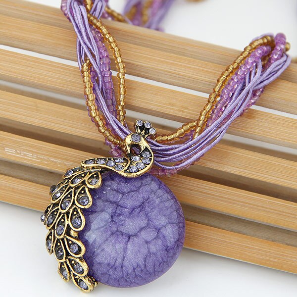 Ketting Etnische Overdrijving Crystal Ketting Bohemen Pauw Vrouw Retro Folk Stijl Trui Keten Woamn Ketting: Violet